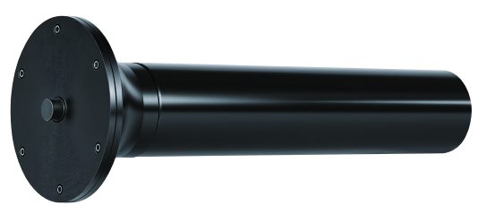 Black roller with a wide circular flange at one end