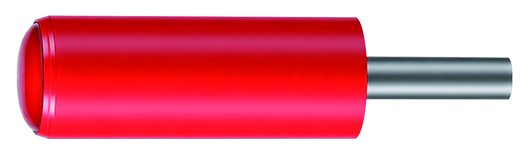 Red roller mounted on the end of a steel shaft