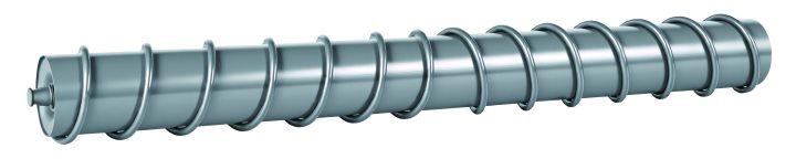 Grey metal roller wrapped with a spiral strip