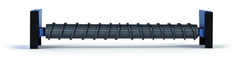 Spiral roller mounted between two black brackets